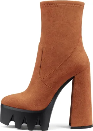 DearOnly Women Chunky Block High Heel Platform Pointed Toe Ankle Boots Short Bootie Zipper Slip-on Classic Wedding Party 5.5 Inches Heels Boots