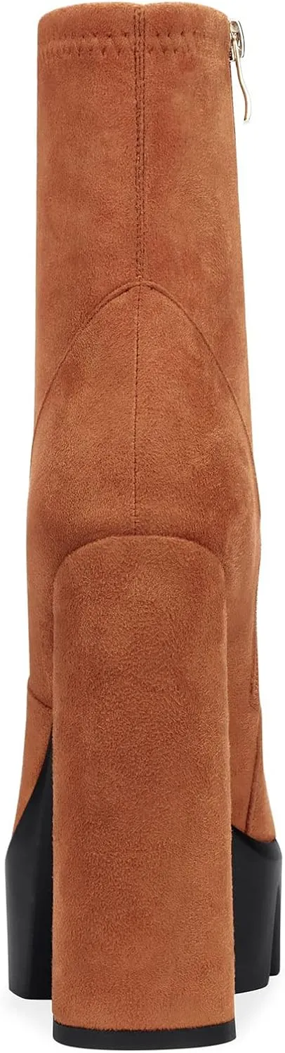 DearOnly Women Chunky Block High Heel Platform Pointed Toe Ankle Boots Short Bootie Zipper Slip-on Classic Wedding Party 5.5 Inches Heels Boots