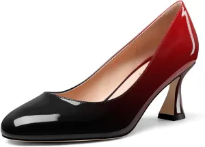 DearOnly Womens Close Round Toe Sexy Casual Slip-on Pumps Patent Leather Mid Heel Basic Classic Office Shoes 2.6 Inches Heels