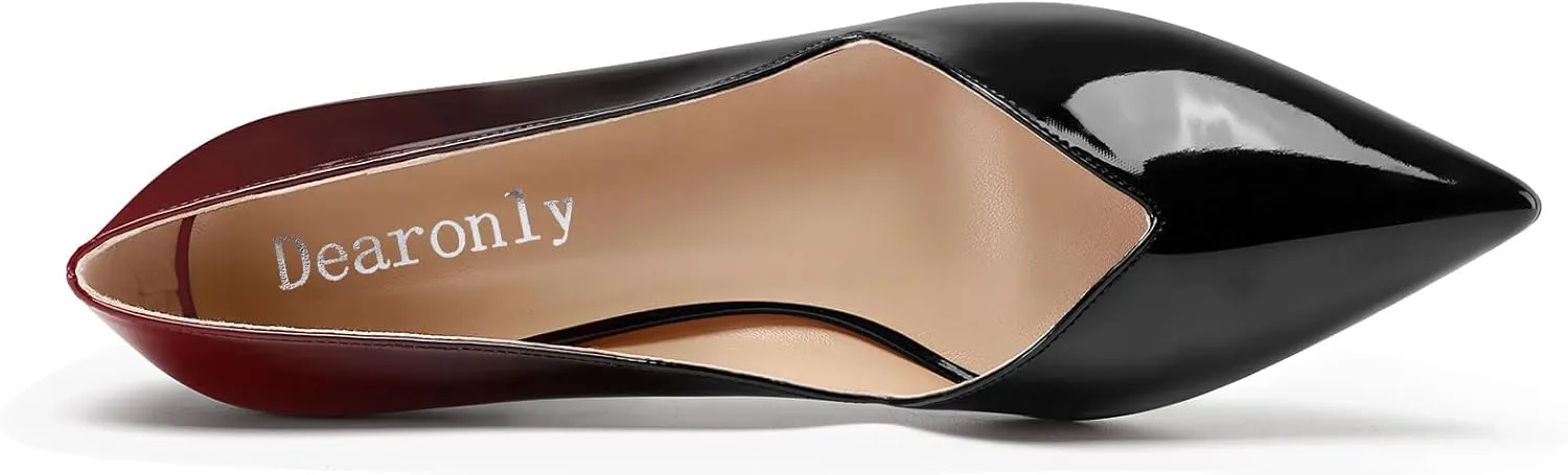 DearOnly Womens Mid Stiletto Heel Dress Slip-on Close Pointed Toe Pumps Cute Patent Leather Prom Casual Shoes 2.4 Inches Heels