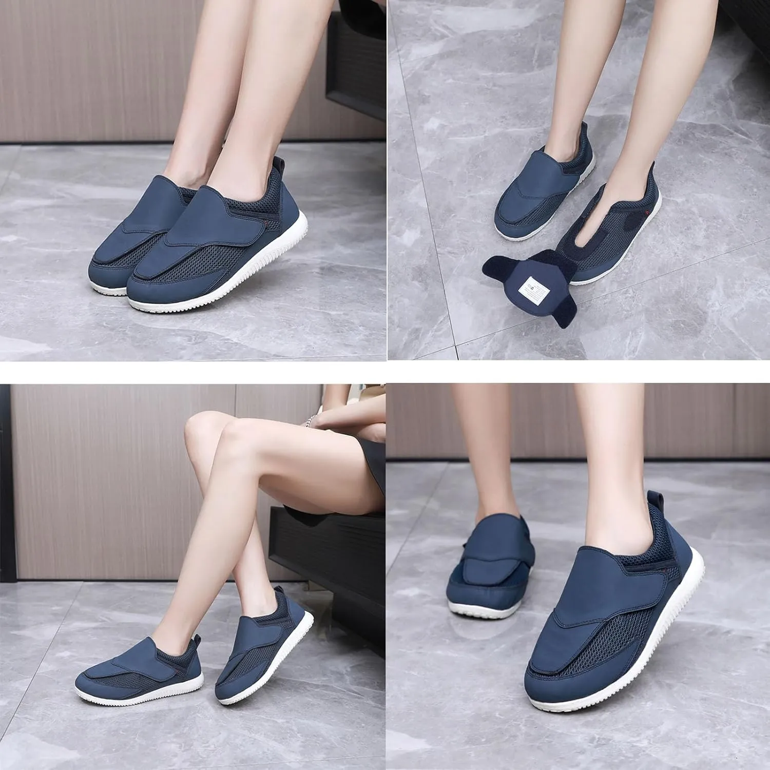 Diabetic Shoes for Women Extra Wide Adjustable Walking Shoes Slip-on Shoes for Swollen Feet for Elderly Soft Reduce Pain Caused by Friction Blue (7.5)