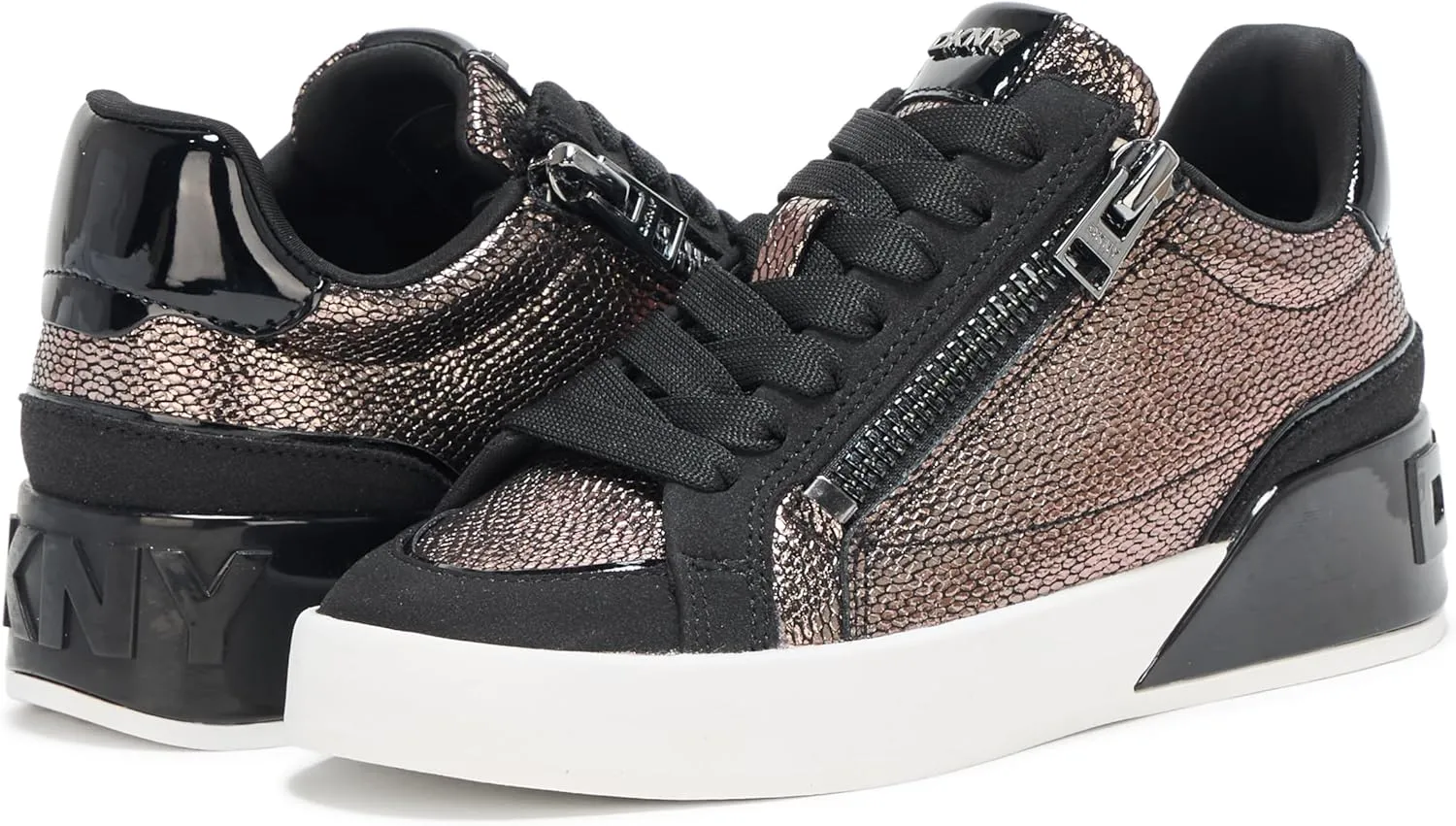 DKNY Women's Mei Everyday Lace Up Sneaker with Side Zipper