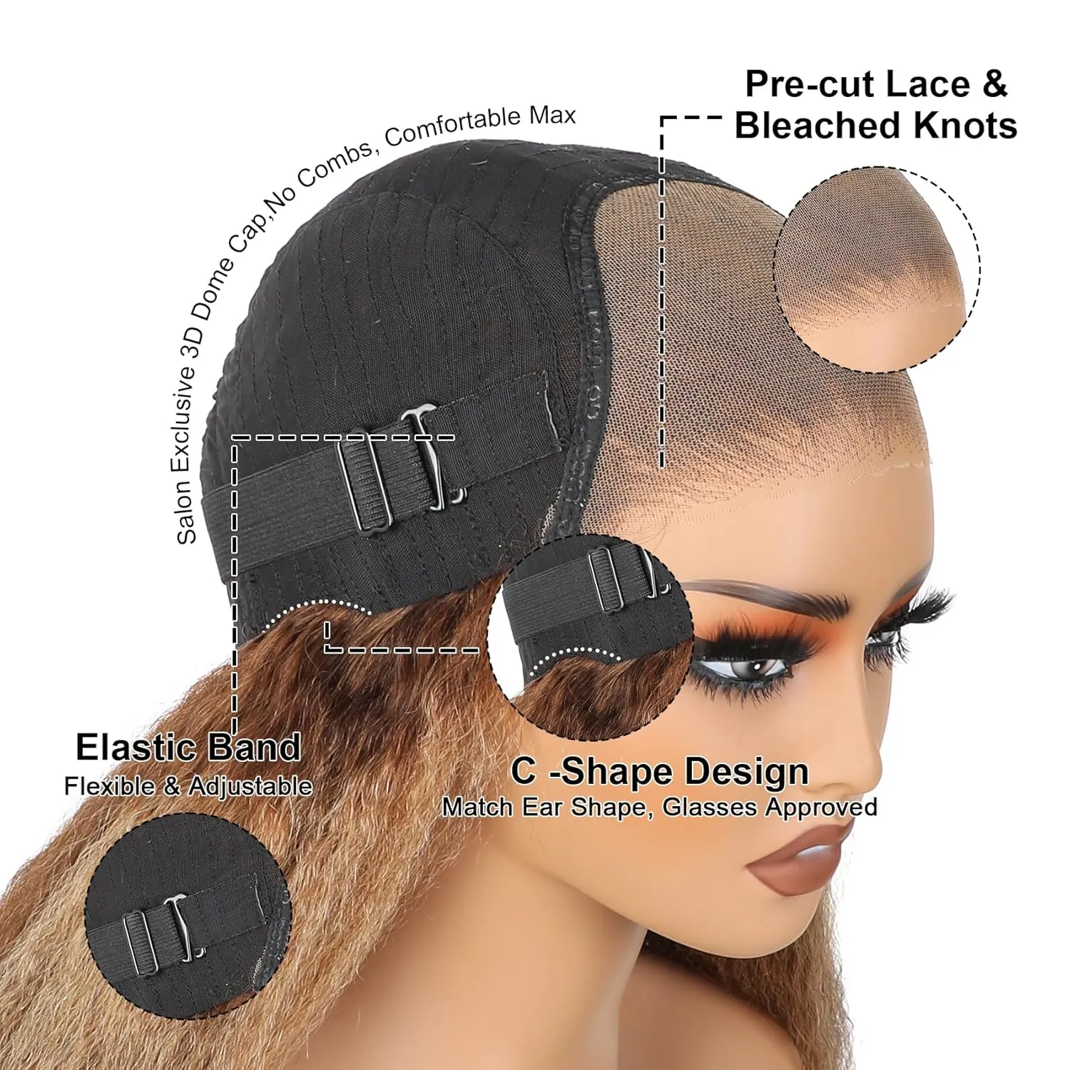 Domiso Ombre Wear and Go Glueless Wigs Human Hair Pre Plucked Pre Cut 4/27 Kinky Straight 6x4.6 HD Lace Wigs Human Hair for Women Beginners Wig Natural Hairline 200% Density 20 Inch