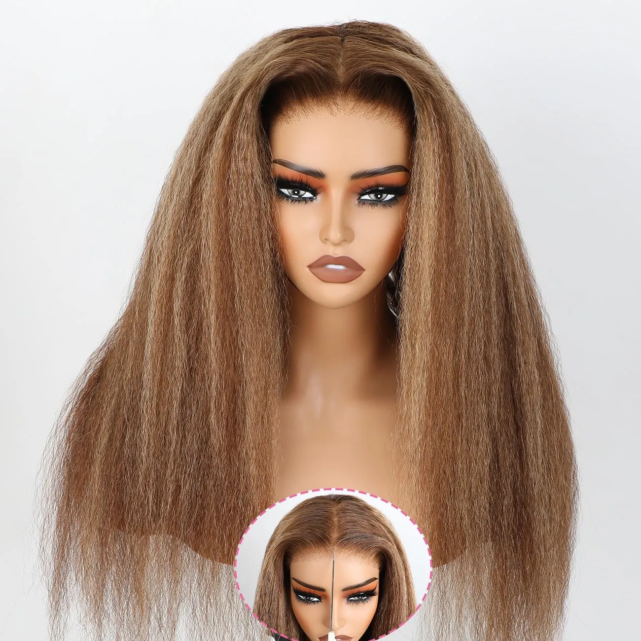 Domiso Ombre Wear and Go Glueless Wigs Human Hair Pre Plucked Pre Cut 4/27 Kinky Straight 6x4.6 HD Lace Wigs Human Hair for Women Beginners Wig Natural Hairline 200% Density 20 Inch