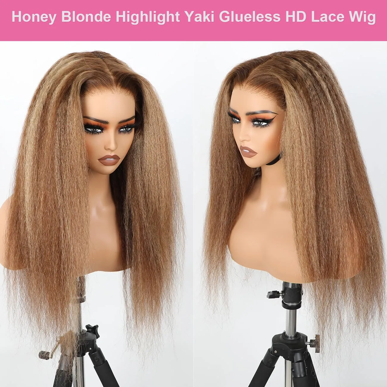 Domiso Ombre Wear and Go Glueless Wigs Human Hair Pre Plucked Pre Cut 4/27 Kinky Straight 6x4.6 HD Lace Wigs Human Hair for Women Beginners Wig Natural Hairline 200% Density 20 Inch