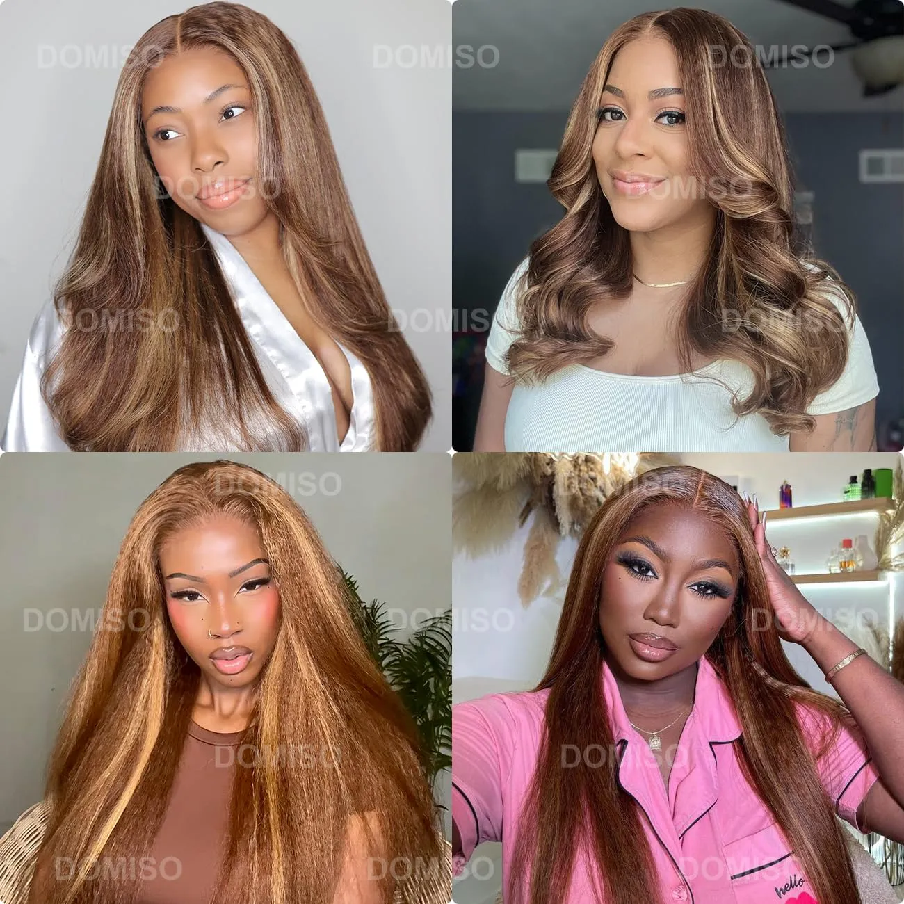 Domiso Ombre Wear and Go Glueless Wigs Human Hair Pre Plucked Pre Cut 4/27 Kinky Straight 6x4.6 HD Lace Wigs Human Hair for Women Beginners Wig Natural Hairline 200% Density 20 Inch