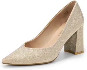 DREAM PAIRS Women’s High Chunky Closed Toe Block Heels Pointed Toe Wedding Party Elegant Slip On Pumps Shoes