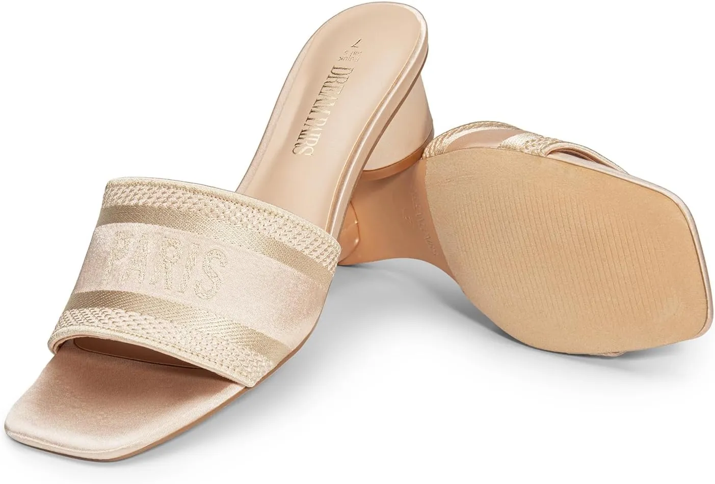 DREAM PAIRS Women's Square Open Toe Slip on Heels for women Low Block Chunky Heeled Sandals Slide Sandals Comfortable Casual Fashion Pumps Shoes