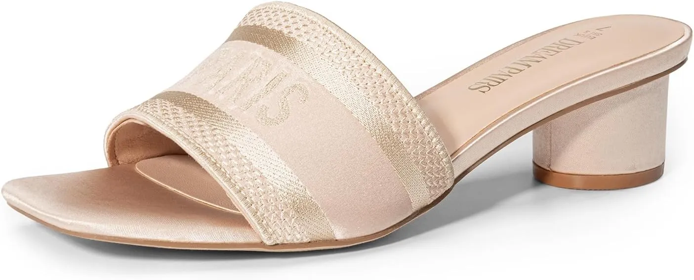 DREAM PAIRS Women's Square Open Toe Slip on Heels for women Low Block Chunky Heeled Sandals Slide Sandals Comfortable Casual Fashion Pumps Shoes