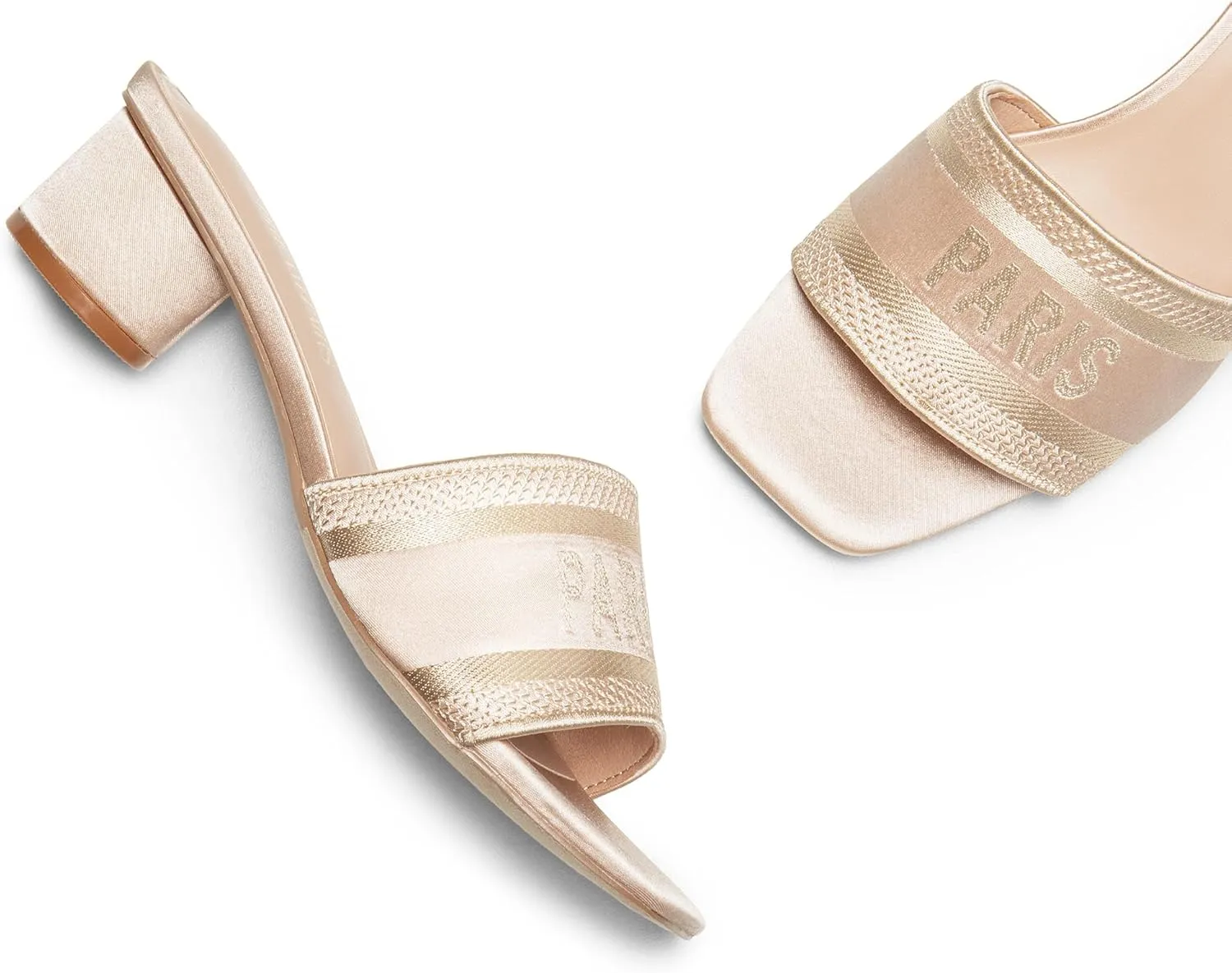 DREAM PAIRS Women's Square Open Toe Slip on Heels for women Low Block Chunky Heeled Sandals Slide Sandals Comfortable Casual Fashion Pumps Shoes