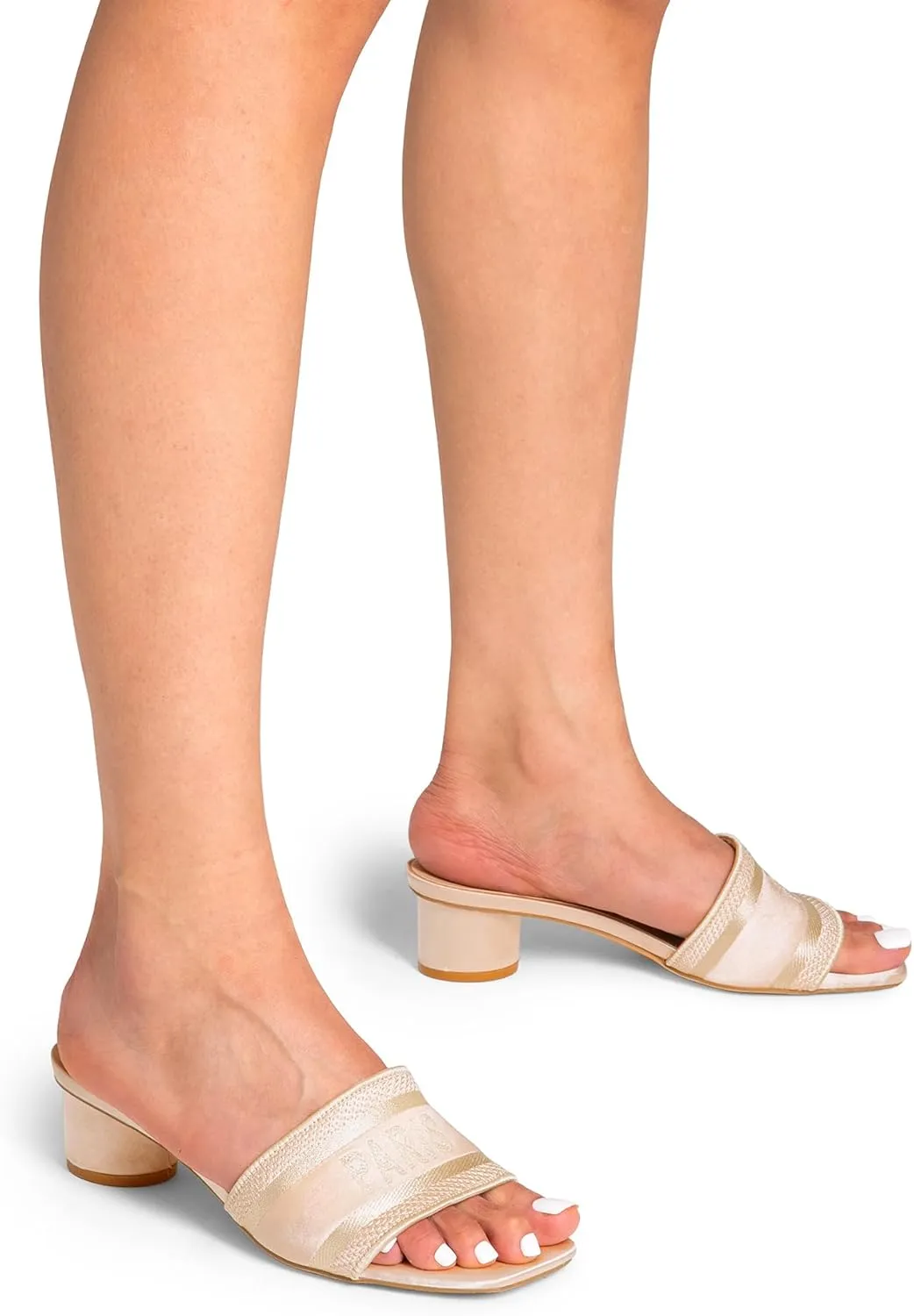 DREAM PAIRS Women's Square Open Toe Slip on Heels for women Low Block Chunky Heeled Sandals Slide Sandals Comfortable Casual Fashion Pumps Shoes