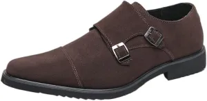 Dress Oxford for Men Slip On Frosted Suede Double Buckle Dress Monk Shoes New Handmade Slip On Oxford Shoes Low Top Non Slip Walking