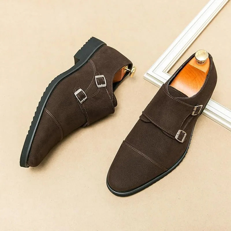 Dress Oxford for Men Slip On Frosted Suede Double Buckle Dress Monk Shoes New Handmade Slip On Oxford Shoes Low Top Non Slip Walking
