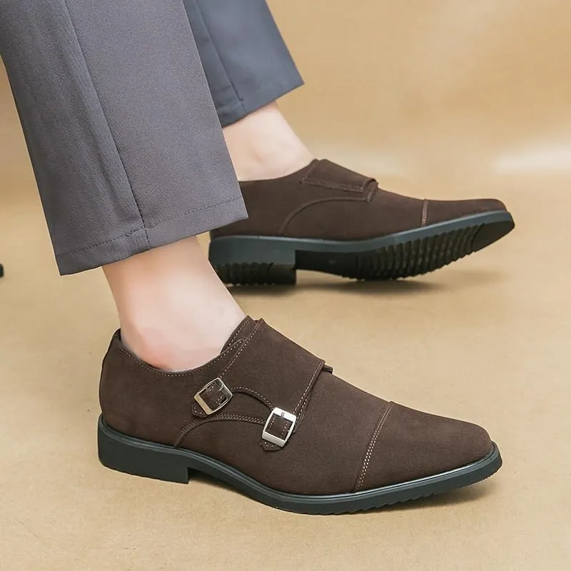 Dress Oxford for Men Slip On Frosted Suede Double Buckle Dress Monk Shoes New Handmade Slip On Oxford Shoes Low Top Non Slip Walking