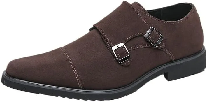 Dress Oxford for Men Slip On Frosted Suede Double Buckle Dress Monk Shoes New Handmade Slip On Oxford Shoes Low Top Non Slip Walking