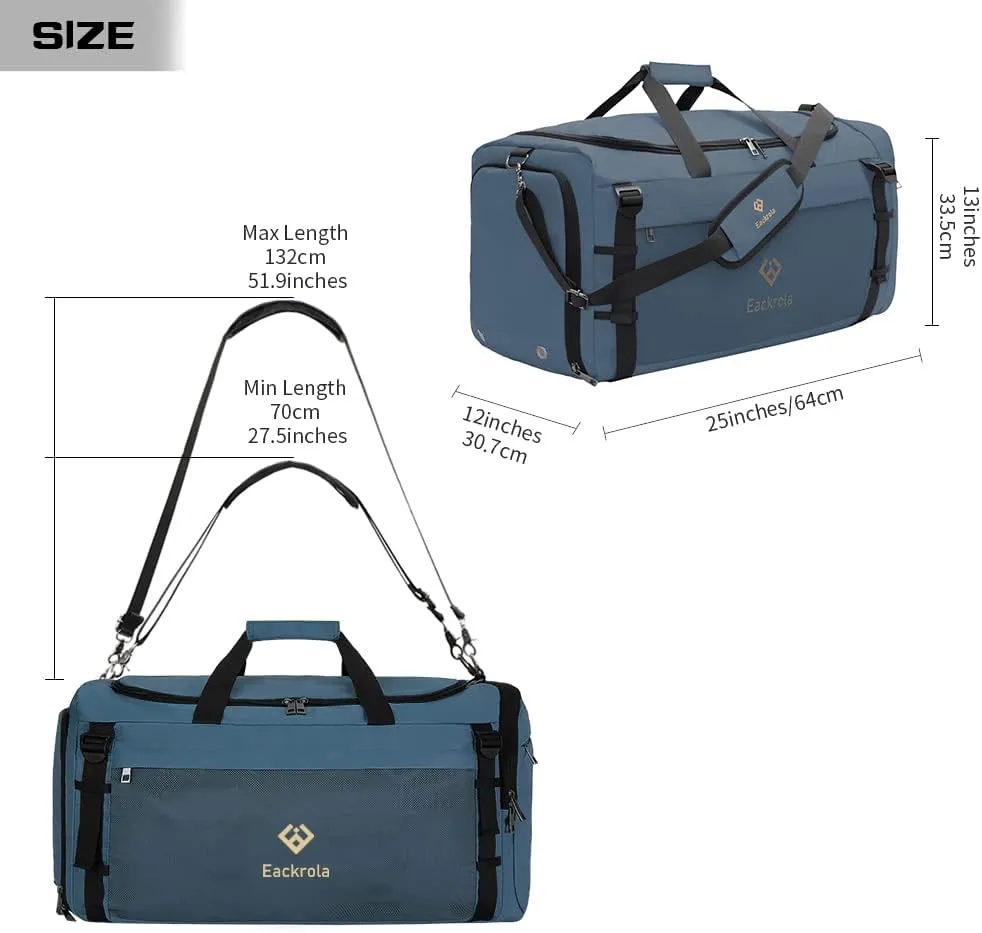 Eackrola Large Sports Gym Bag, Travel Duffel bag with Wet Pocket & Shoes Compartment for men women, 65L, Lightweight
