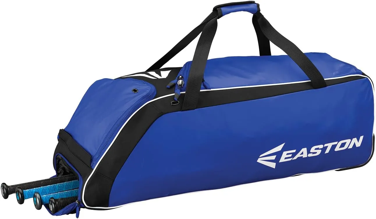 EASTON E510W Bat & Equipment Wheeled Bag, Baseball Softball, 4 Bat Compartment, Vented Pockets - Minimize Odor, Quick Dry, Removable Shoe Panel, Zippered Pockets, Fence Hook