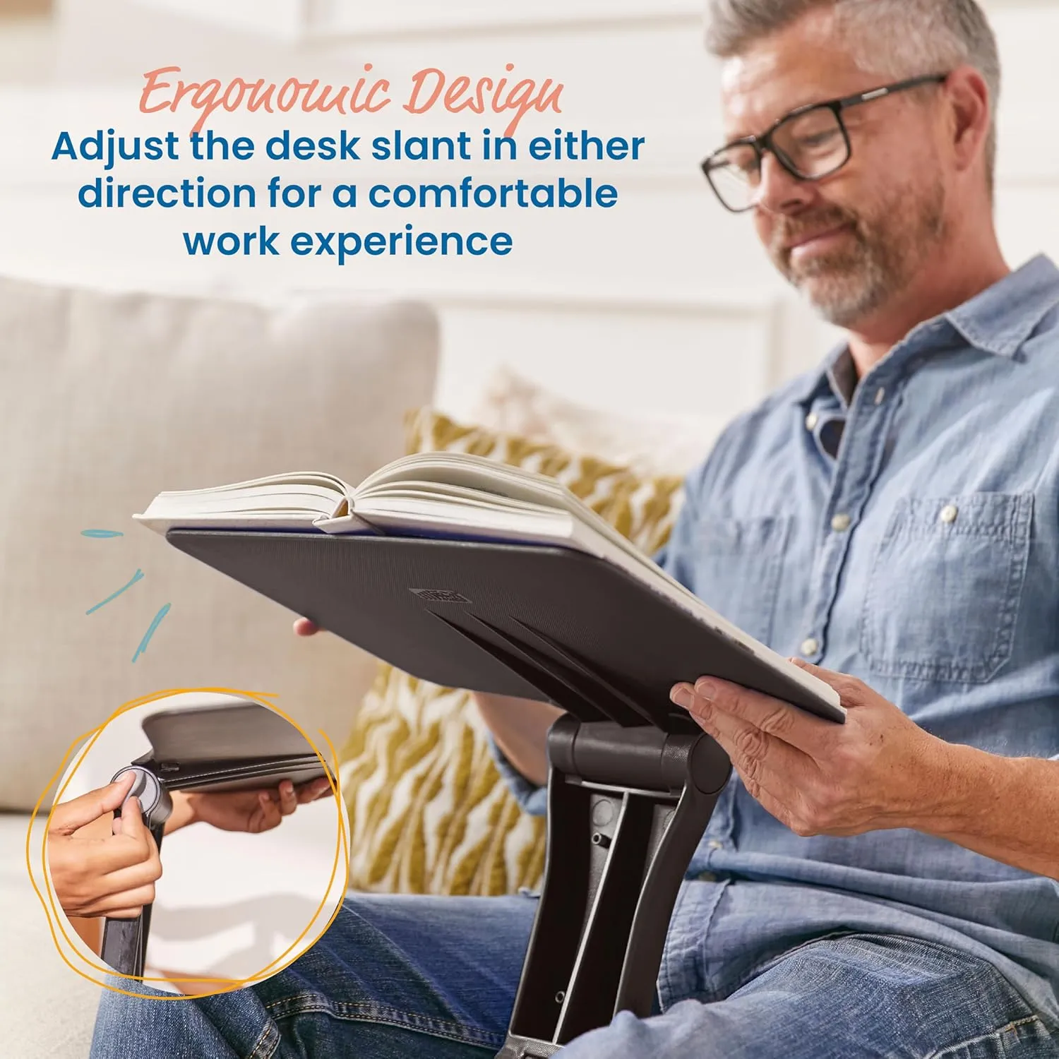 ECR4Kids The Surf Folding Portable Lap Desk, Flexible Seating, Black
