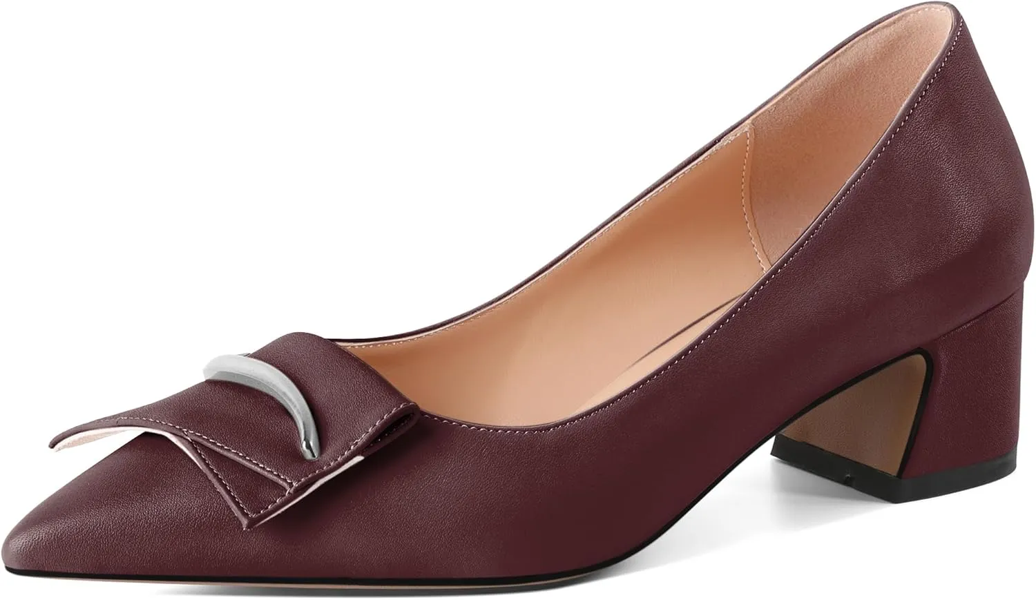 Eldof Block Heels Pumps for Women Pointed Toe Slip on Low Chunky Heeled Bow Heels Classic Low Heel Dress Shoes for Office Wedding Work Evening 2 Inches