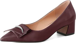 Eldof Block Heels Pumps for Women Pointed Toe Slip on Low Chunky Heeled Bow Heels Classic Low Heel Dress Shoes for Office Wedding Work Evening 2 Inches
