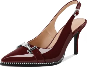 Eldof Women Slingback Heels Beaded Pumps Pointed Toe Slip On Stilettos High Heel Pumps Shoes with Silver Buckle Dressy 3.5 Inches