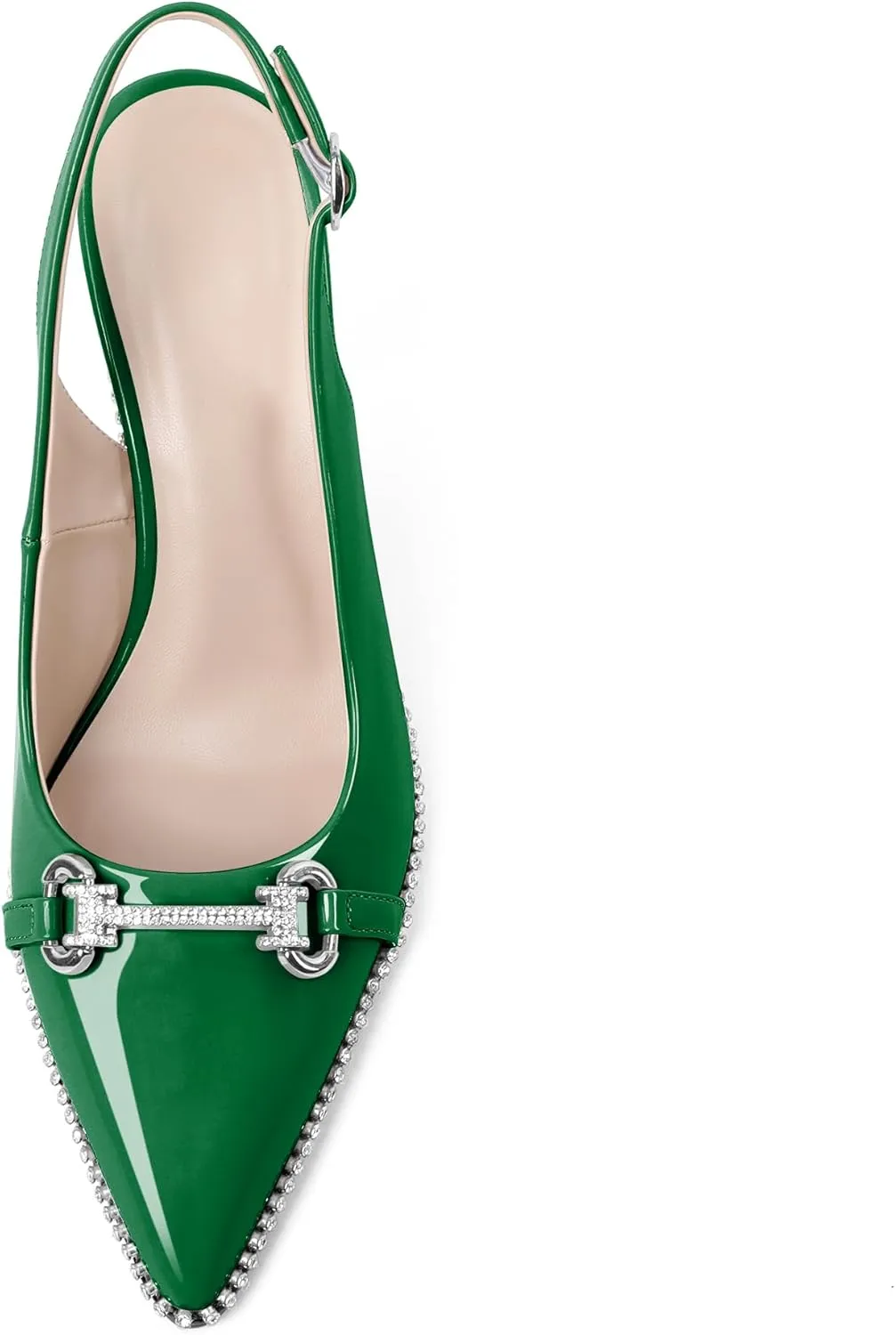 Eldof Women Slingbacks High Heel Pumps Closed Pointed Toe Beaded Rhinestone Slip On Stilettos Dress Pumps Shoes 3.5 Inches