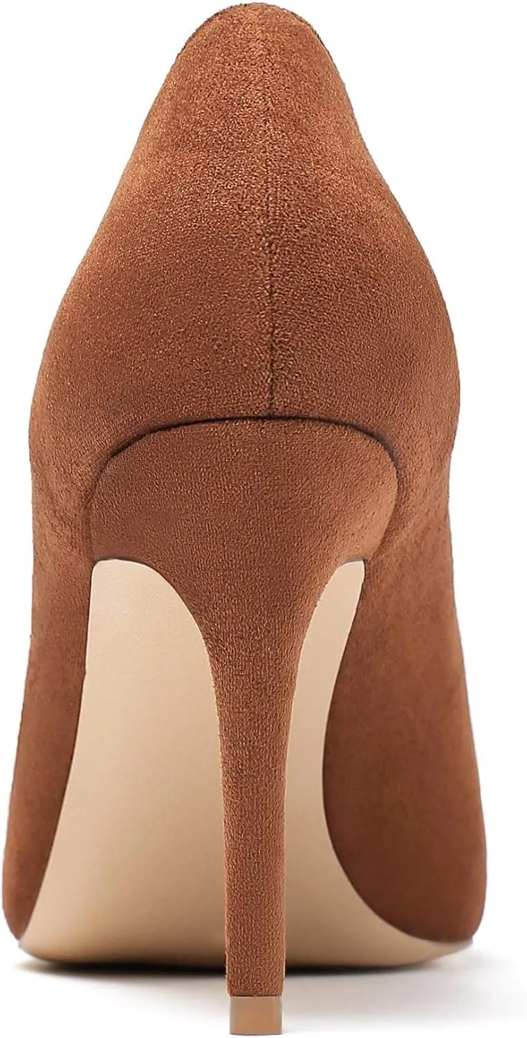 Eldof Women's High Heel Pumps Pointed Toe Suede Heels Slip on Comfort Pumps3.2 Inches for Dress Party Office