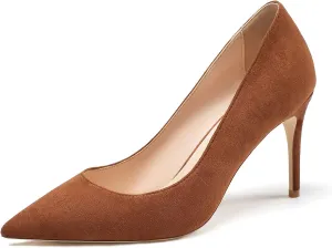 Eldof Women's High Heel Pumps Pointed Toe Suede Heels Slip on Comfort Pumps3.2 Inches for Dress Party Office