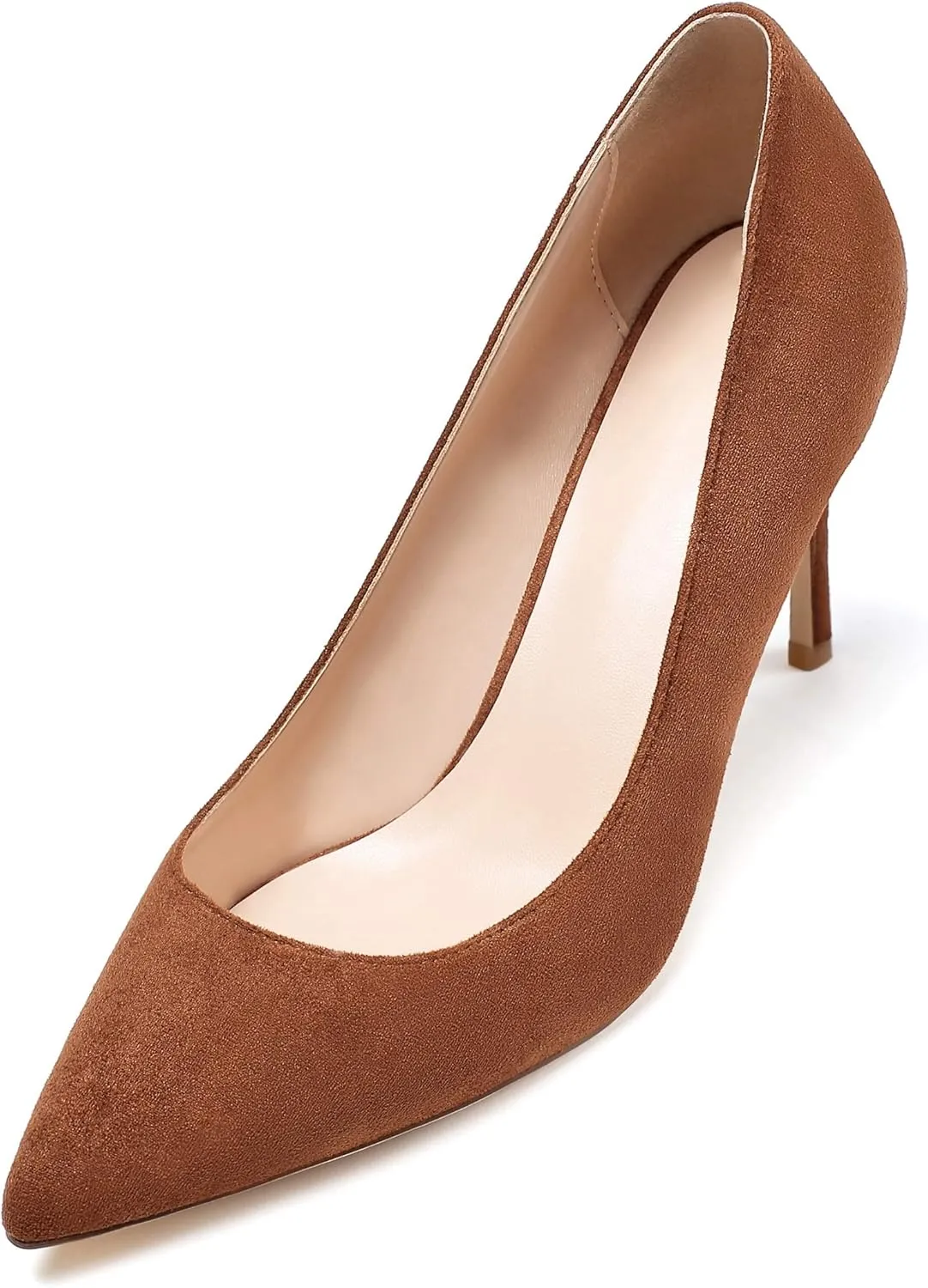 Eldof Women's High Heel Pumps Pointed Toe Suede Heels Slip on Comfort Pumps3.2 Inches for Dress Party Office