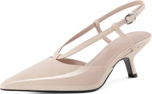 Eldof Womens Kitten Heel Pointed Toe Slingback Slip On Pumps Shoes Women Dress Low Heels 2.5 Inches