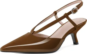 Eldof Womens Kitten Heel Pointed Toe Slingback Slip On Pumps Shoes Women Dress Low Heels 2.5 Inches