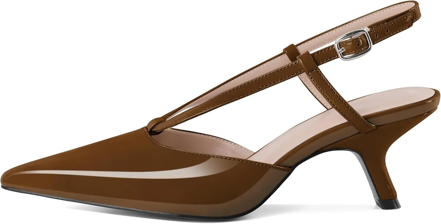 Eldof Womens Kitten Heel Pointed Toe Slingback Slip On Pumps Shoes Women Dress Low Heels 2.5 Inches