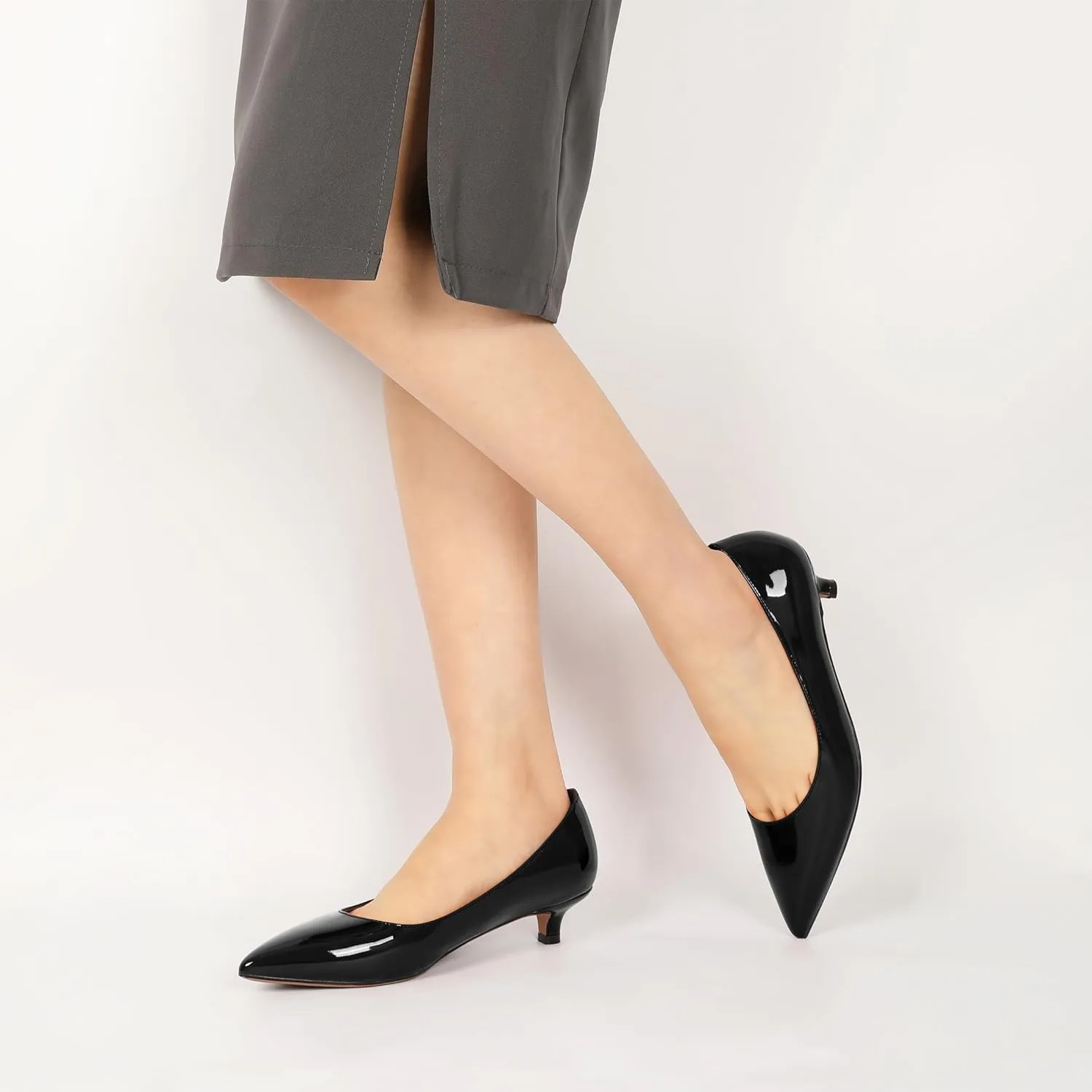 Eldof Women's Low Heel Pumps Pointed Toe Kitten Heels Slip on Comfort Pumps 1.4 Inches for Dress Party Office