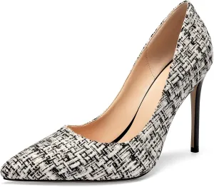Eldof Womens Pointed Toe Pumps High Heel Stilettos Classic Slip On 4" Heels Wedding Party Office Pumps for Women
