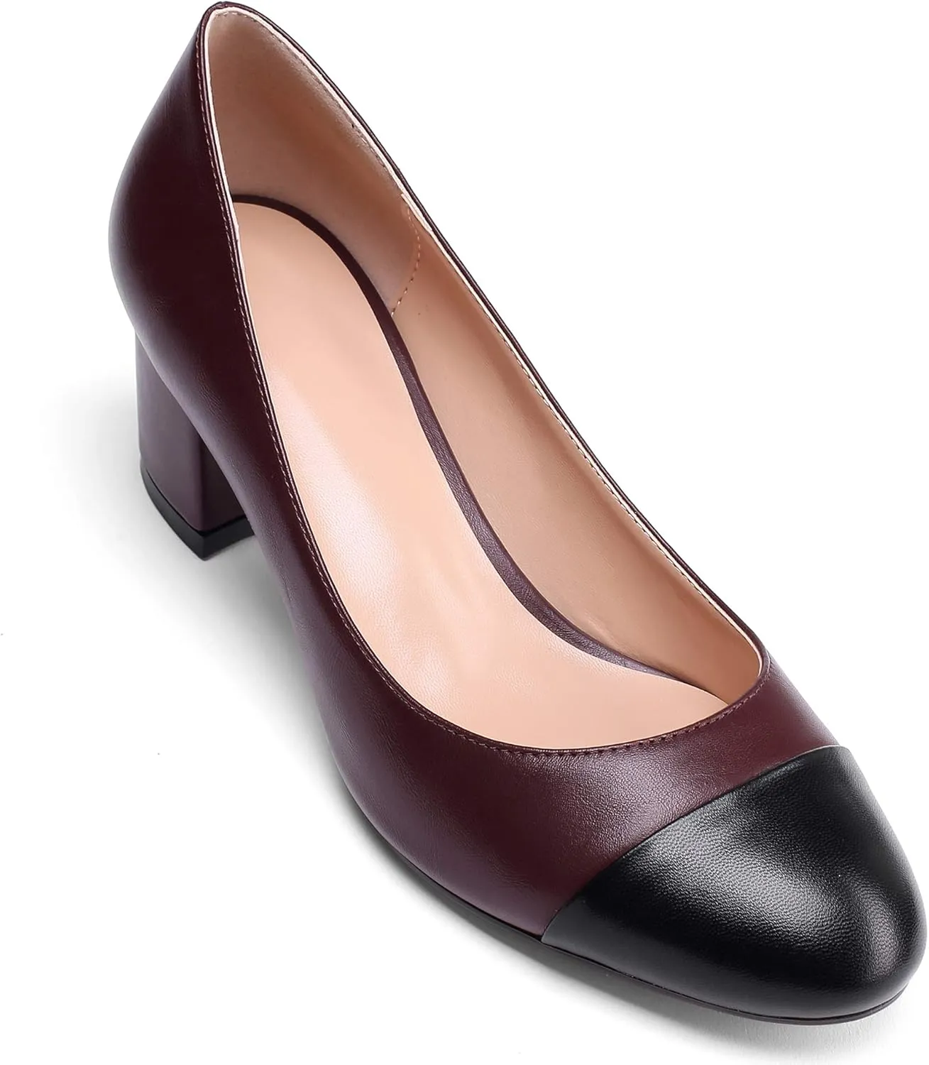 Eldof Women's Round Cap Toe Block Heels Slip On Chunky Low Heel Pumps for Wedding Party Office Classic Dress Shoes 2 Inches