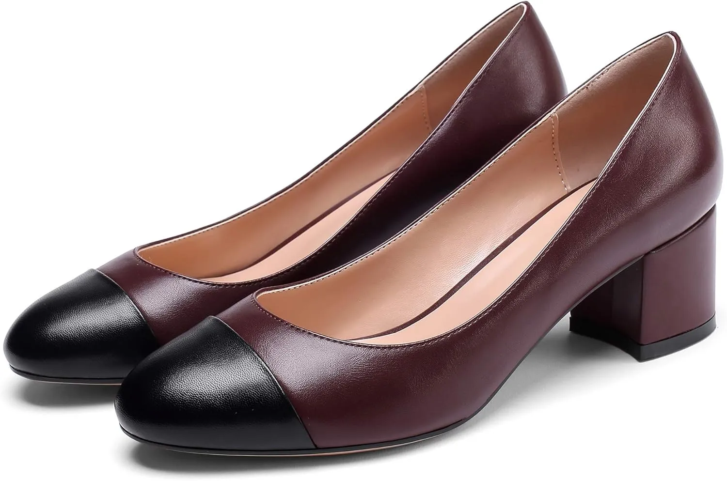 Eldof Women's Round Cap Toe Block Heels Slip On Chunky Low Heel Pumps for Wedding Party Office Classic Dress Shoes 2 Inches