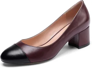 Eldof Women's Round Cap Toe Block Heels Slip On Chunky Low Heel Pumps for Wedding Party Office Classic Dress Shoes 2 Inches