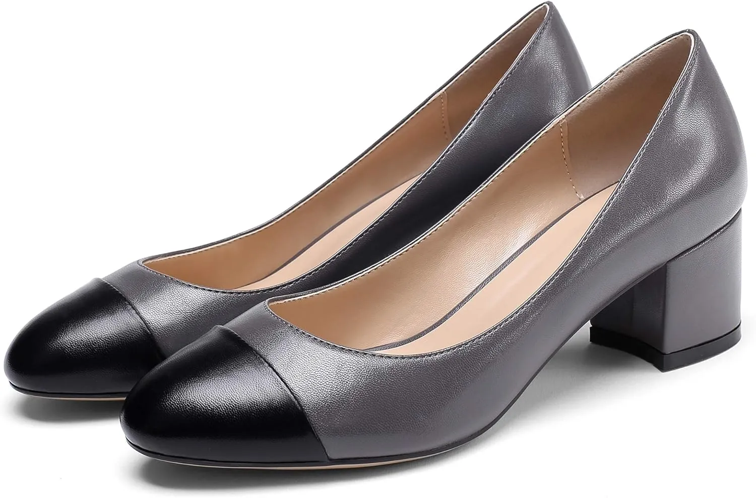 Eldof Women's Round Cap Toe Block Heels Slip On Chunky Low Heel Pumps for Wedding Party Office Classic Dress Shoes 2 Inches