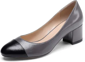 Eldof Women's Round Cap Toe Block Heels Slip On Chunky Low Heel Pumps for Wedding Party Office Classic Dress Shoes 2 Inches