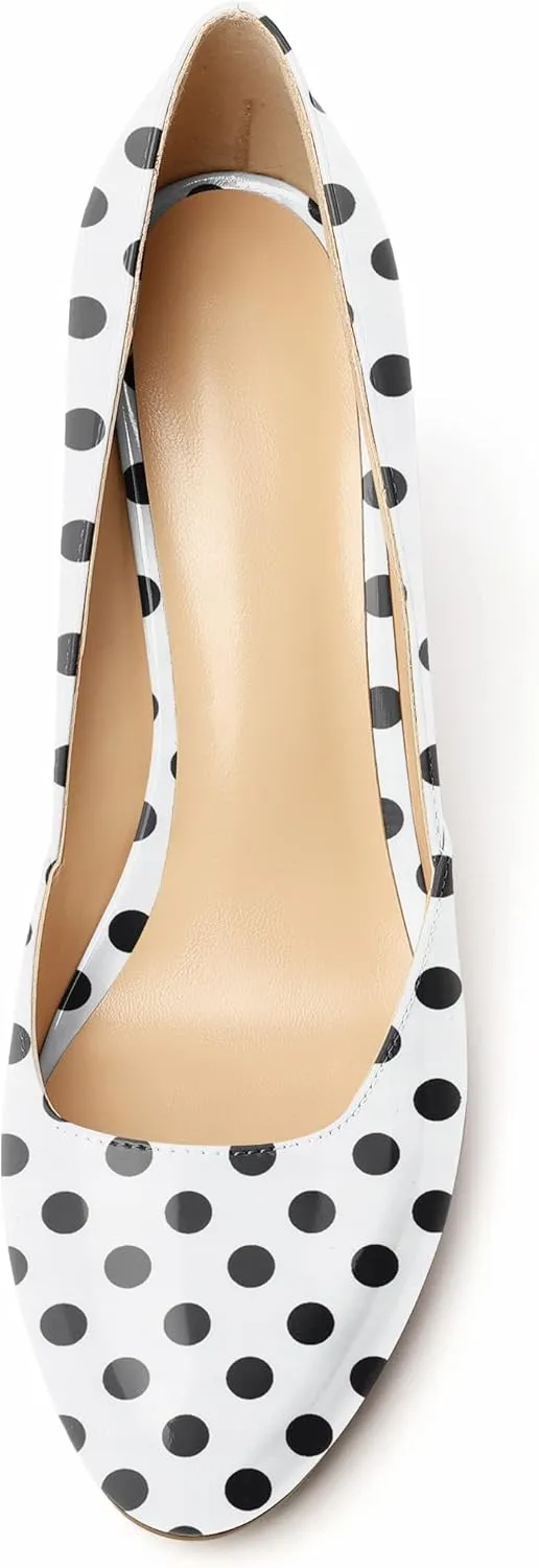 Eldof Women's Round Toe Slip On 3.4 Inch High Heels Cut Out D'Orsay Pumps for Casual Dress Office