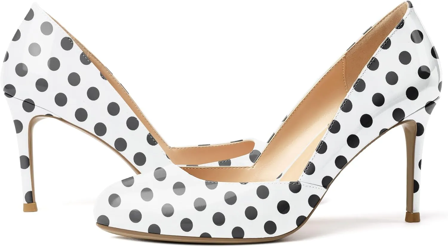 Eldof Women's Round Toe Slip On 3.4 Inch High Heels Cut Out D'Orsay Pumps for Casual Dress Office