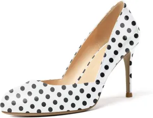 Eldof Women's Round Toe Slip On 3.4 Inch High Heels Cut Out D'Orsay Pumps for Casual Dress Office