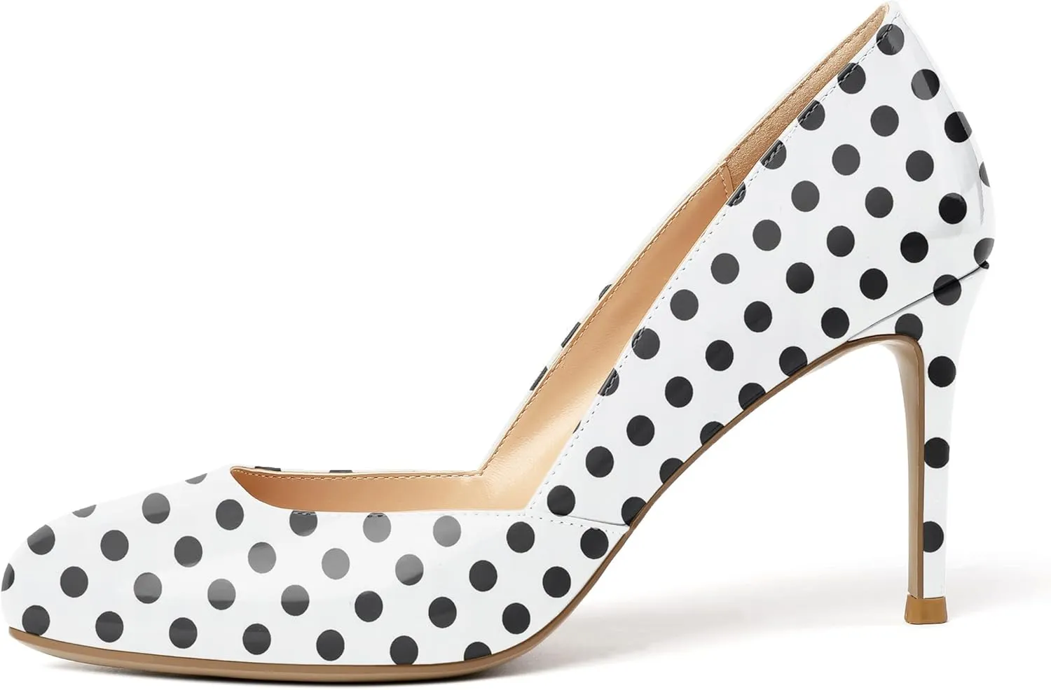 Eldof Women's Round Toe Slip On 3.4 Inch High Heels Cut Out D'Orsay Pumps for Casual Dress Office