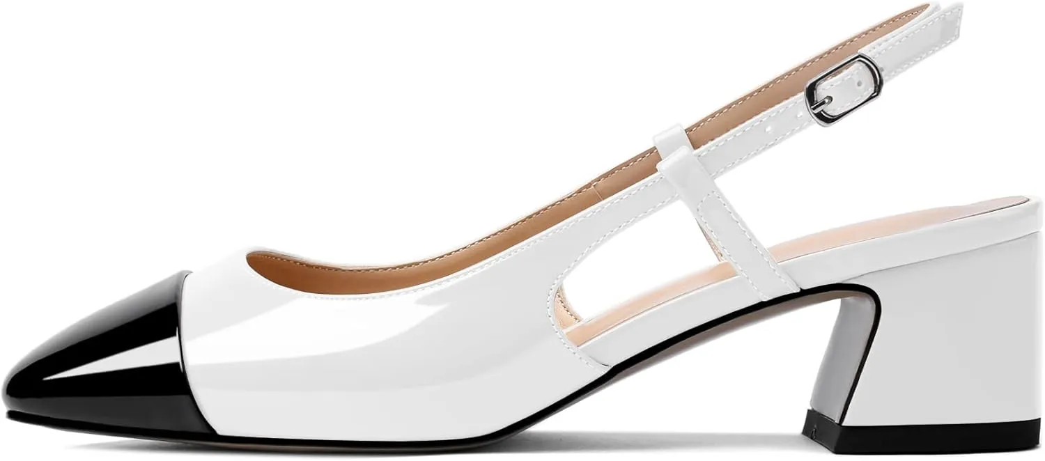 Eldof Women's Slingback Heels Block Pumps Shoes with Square Toe Slip on Heels 2 Inches for Casual Work Daily Life Party