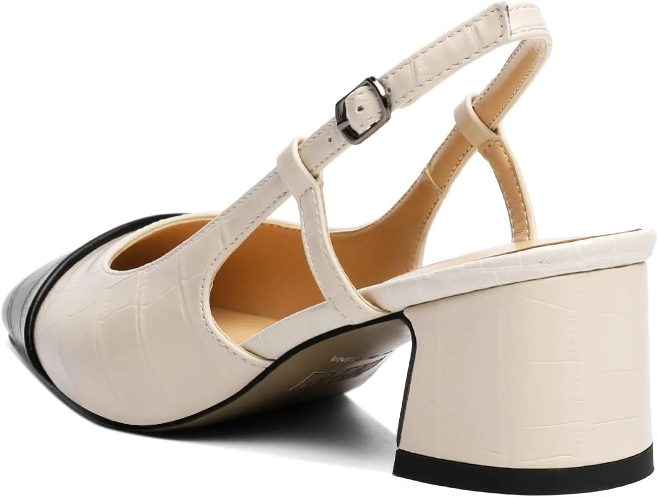 Eldof Women's Slingback Heels Block Pumps Shoes with Square Toe Slip on Heels 2 Inches for Casual Work Daily Life Party