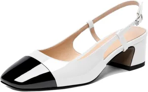 Eldof Women's Slingback Heels Block Pumps Shoes with Square Toe Slip on Heels 2 Inches for Casual Work Daily Life Party