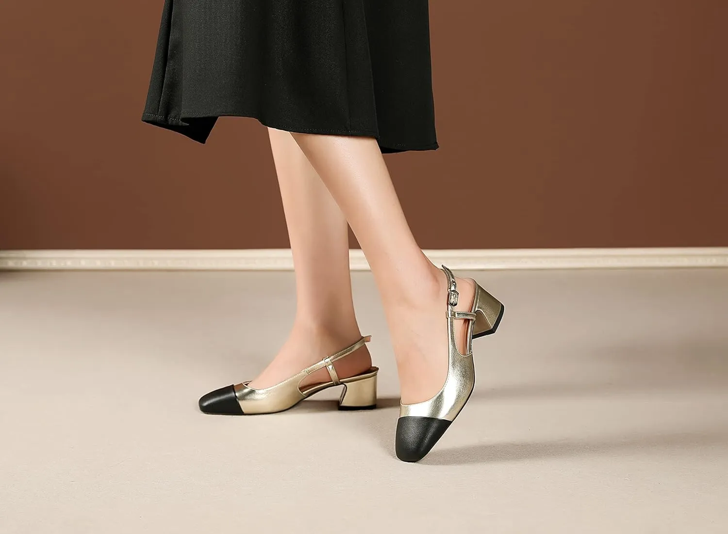 Eldof Women's Slingback Heels Block Pumps Shoes with Square Toe Slip on Heels 2 Inches for Casual Work Daily Life Party