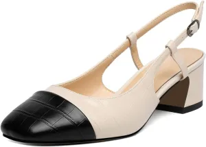 Eldof Women's Slingback Heels Block Pumps Shoes with Square Toe Slip on Heels 2 Inches for Casual Work Daily Life Party