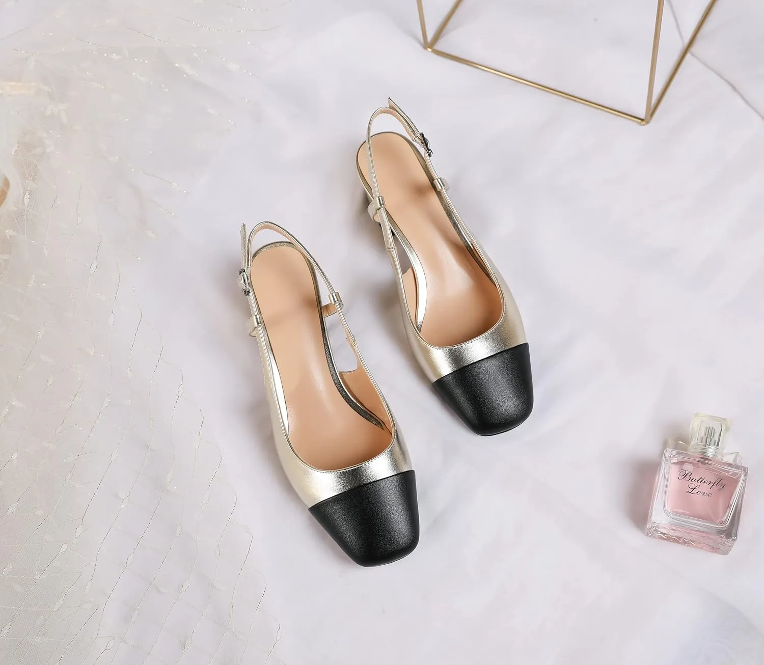 Eldof Women's Slingback Heels Block Pumps Shoes with Square Toe Slip on Heels 2 Inches for Casual Work Daily Life Party