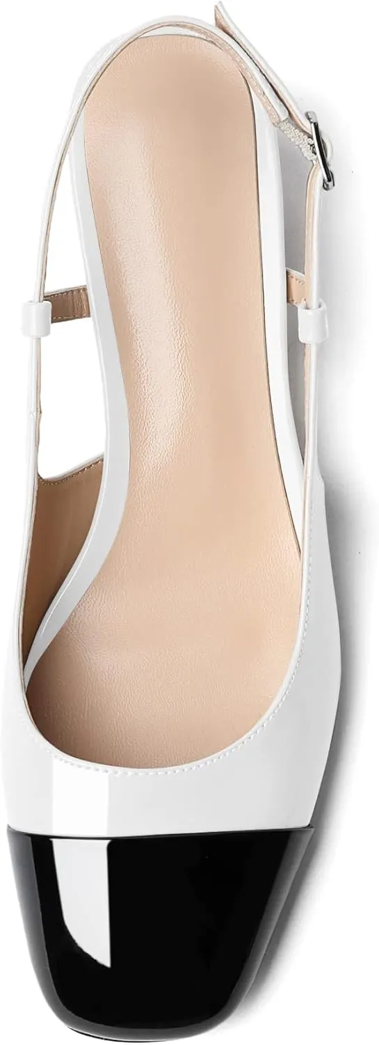 Eldof Women's Slingback Heels Block Pumps Shoes with Square Toe Slip on Heels 2 Inches for Casual Work Daily Life Party